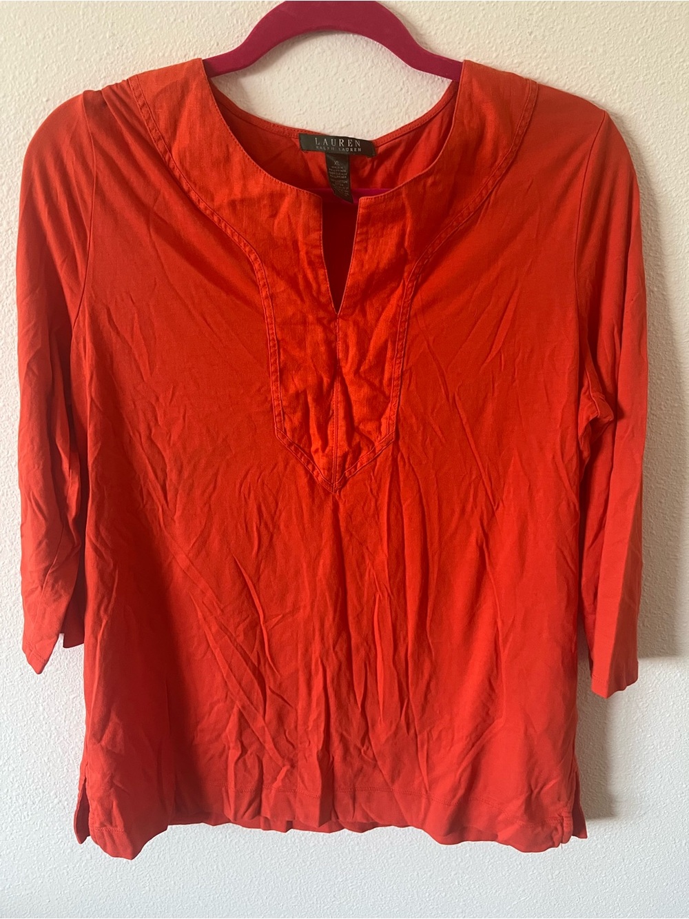 LAUREN Ralph Lauren Orange Split-Neck Long Sleeve Tunic